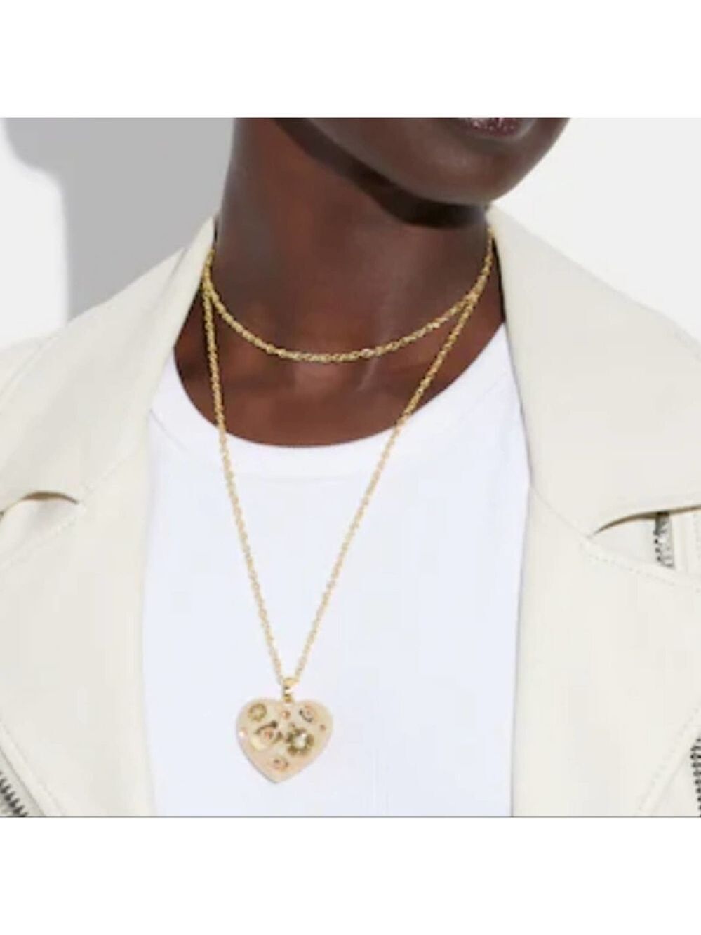 EXTRA LONG 36" COACH HEART PENDANT NECKLACE IN GOLD & BLUSH❗️IT'S STUNNING❗️